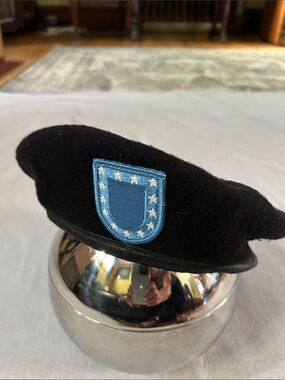 Black Military US Army Beret with Blue Flash Patch